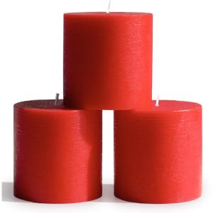 CANDWAX 3x3 Inch Red Pillar Candles Set of 3 - Rustic Unscented No Drip Red Candles for Weddings, Centerpieces, Home Dcor, Christmas Decorations