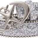 Bling Glitter Y2K Leather Belt for Women Girls Metal Star Buckle Waist Belt Waistband for Jeans Dresses