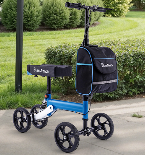 Knee Scooter Steerable Knee Walker Deluxe Medical Scooter for Foot Injuries Adult Compact Crutches Blue