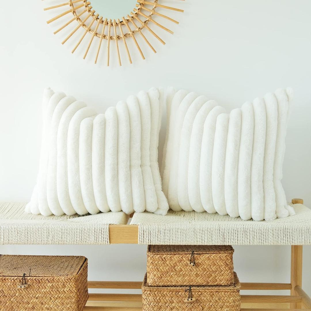 JOJUSIS Pack of 2 Faux Fur Plush Decorative Throw Pillow Covers Couch Cushion Case Soft Pillowcases (White)