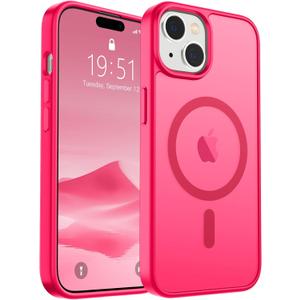 SUPFINE Magnetic for iPhone 15 Case (Compatible with MagSafe) (Military Grade Drop Protection) Slim Translucent Matte Shockproof with Anti-Fingerprint Phone Case, Hot Pink