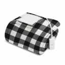 Sunbeam Throw White & Black Buffalo Plaid Microplush Sherpa (Faux Shearling), 4 Heat Settings, 4-Hour Auto Shut-Off, Electric Heated Blanket, 60” x 70”