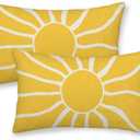 Summer Pillow Covers 12x20 Set of 2, Yellow Sunshine Decorative Outdoor Throw Pillow Covers Modern Farmhouse Cushion Case Linen Square for Home Couch Sofa