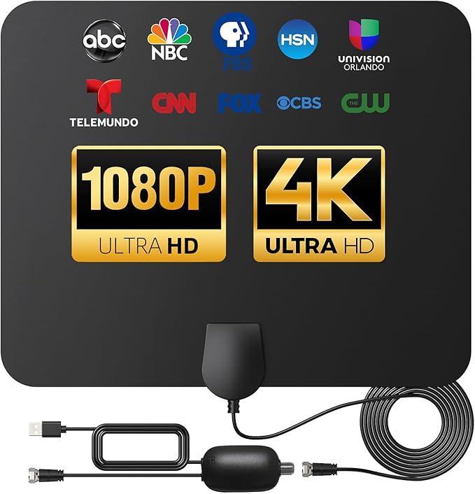 2026 Upgraded TV Antenna, 3600+ Miles Range Indoor/Outdoor Digital Antenna for Smart TVs and All Old TVs, HDTV Antenna for Local Channels with Amplifier, Supports 8K 4K 1080p  38ft Coax Cable