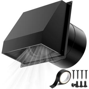 HG Power 10 Inch Hooded Wall Vent with Mesh Screen and Damper, Galvanized Steel Exhaust Vent, for Wall, Kitchen, Range Hood Air Ventilation, HVAC Duct Air Exhaust, Black