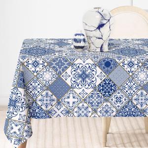 AnyDesign Blue and White Patchwork Tile Tablecloth 60 x 104 Inch Rectangle Modern Table Cover for Home Kitchen Dining Table Decoration Supplies