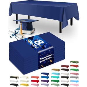 Pureegg Plastic Table Cloth Disposable 8 Pack, 54 x 108 Inch Table Cloths, Graduation Decorations Class of 2025, Graduation Party, Tablecloths, Rectangle, Plastic Cover, Leakproof & Sturdy, Navy Blue