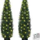 4FT Topiary Trees Artificial Outdoors 2 Pack, Two 4 Foot UV Resistant Faux Cedar Topiary Ball for Outdoor Front Porch Door, Set of 2 Fake Pine Cypress Tree with Led String Light