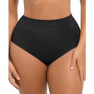 FeelinGirl Women's Underwear Panties Seamless Shapewear Briefs No Show Mid Waist Comfort Girdle Plus Size Black XL