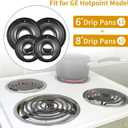 4 Pack Black Cooktop Drip Pans, Compatible with GE Hotpoint Stove. Include 2 Pcs 6'' Range Replacement Drip Pans and 2 Pcs 8 '' Burner Drip Pans for Electric Stove Top