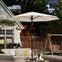 10FT Solar Umbrella 32 LED Lighted Patio Umbrella Table Market Umbrella w/Tilt and Crank, UV-Resistant Outdoor Umbrella for Pool, Garden, Deck, Creamy White