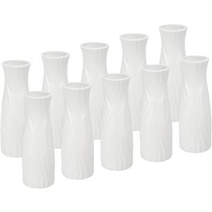 PATIKIL 10 Pack Plastic Vase, White, Modern, Cylindrical, Flowers, Durable, Indoor, Table Top, Wedding, Graduation, Mother's Day, Women, Living Room, Bedroom