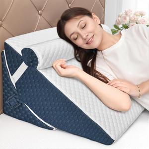 Bed Wedge Pillow for Sleeping, 3PCS Wedge Pillow Set for After Surgery, Adjustable 7 &12 inch Pillow Wedges for Acid Reflux Relief, Back Pain Relief, Sleep Apnea, Sitting Up, Headboard (Blue/White)