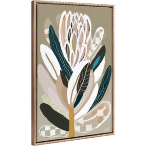 Kate and Laurel Sylvie Beaded Sage Protea Vintage Framed Canvas Wall Art by Inkheart Designs, 18x24 Gold, Modern Neutral Flower Wall Dcor (23L" x 33W")