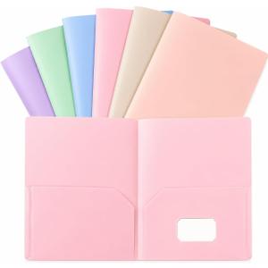 2 x 6-Pack Two-Pocket Folders – Durable Plastic File Folders with Pastel & Bright Colors | Letter Size Document Organizer for School, Homework, Office Filing & Paper Storage