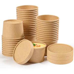 JOLLY CHEF 50 Pack Disposable Paper Food Containers with Lids, 8 oz To Go Soup Bowls, Disposable Soup Cups with Lids for Restaurant, Party, Picnic