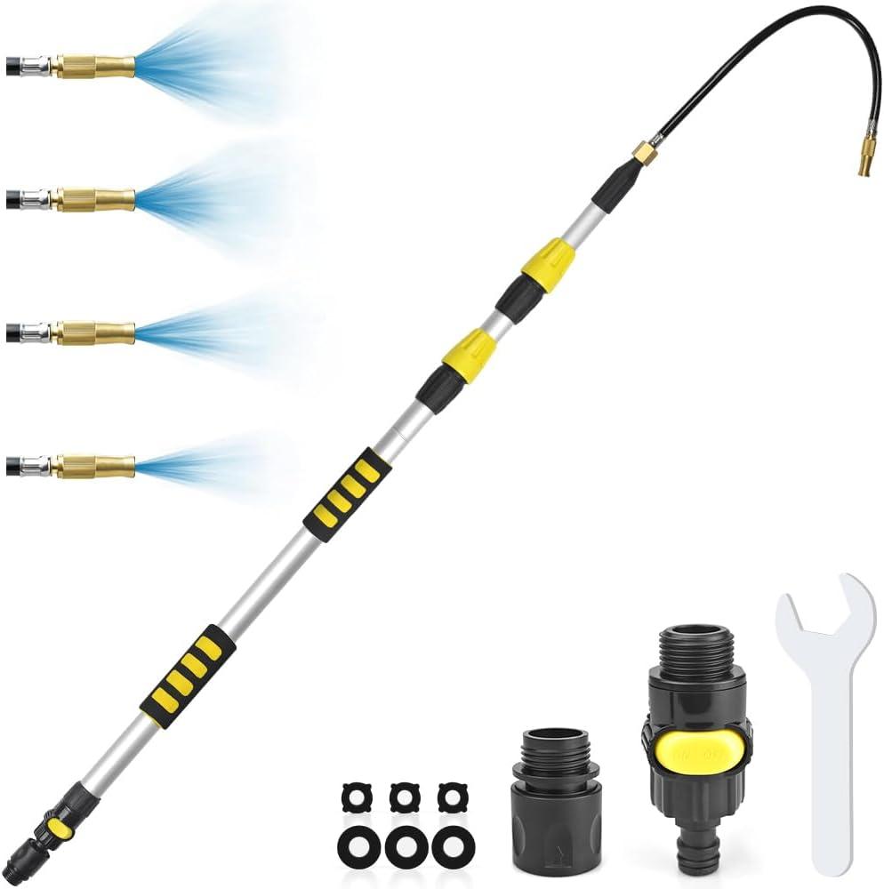 12FT Long Reach Gutter Cleaning Tools, Telescoping Gutter Cleaner Tools from the Ground, Rain Gutter Cleaning Tool, Watering Wand for Garden Hose, Gutter Cleaning Hose Attachment