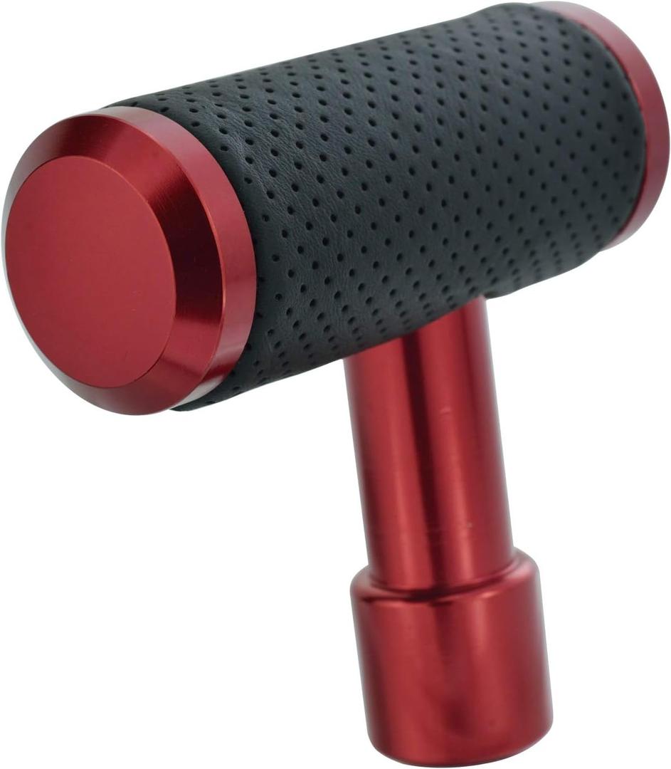 T Handle Shifter Car Knob, Joystick Style Alloy Cover with Leather Gear Stick Lever Shift Fit Most Automatic Manual Transmissions, Red-Black