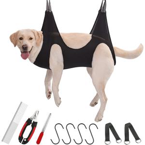 Guzekier Pet Dog Grooming Hammock Harness for Cats & Dogs, Dog Sling for Grooming, Dog Hammock Restraint Bag with Nail Clippers/Trimmer, Nail File, Pet Comb,Ear/Eye Care (LWeight45-80LB)