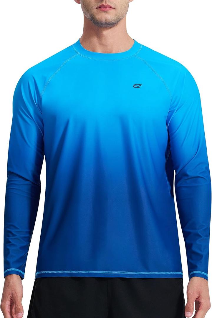Men's Long Sleeve Rash Guard Quick Dry Swim Shirts UPF 50+ UV Sun Protection Tee Surfing Tops (Medium, Gradient Ocean-long Sleeve)