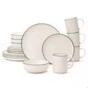 OTAGO 24-Piece Porcelain Dinnerware Set for 6 with Mugs, White Stoneware Plates and Bowls Sets, Ceramic Dish Set for Kitchen, Dinner & Dining, Blue Rim, Microwave & Dishwasher Safe
