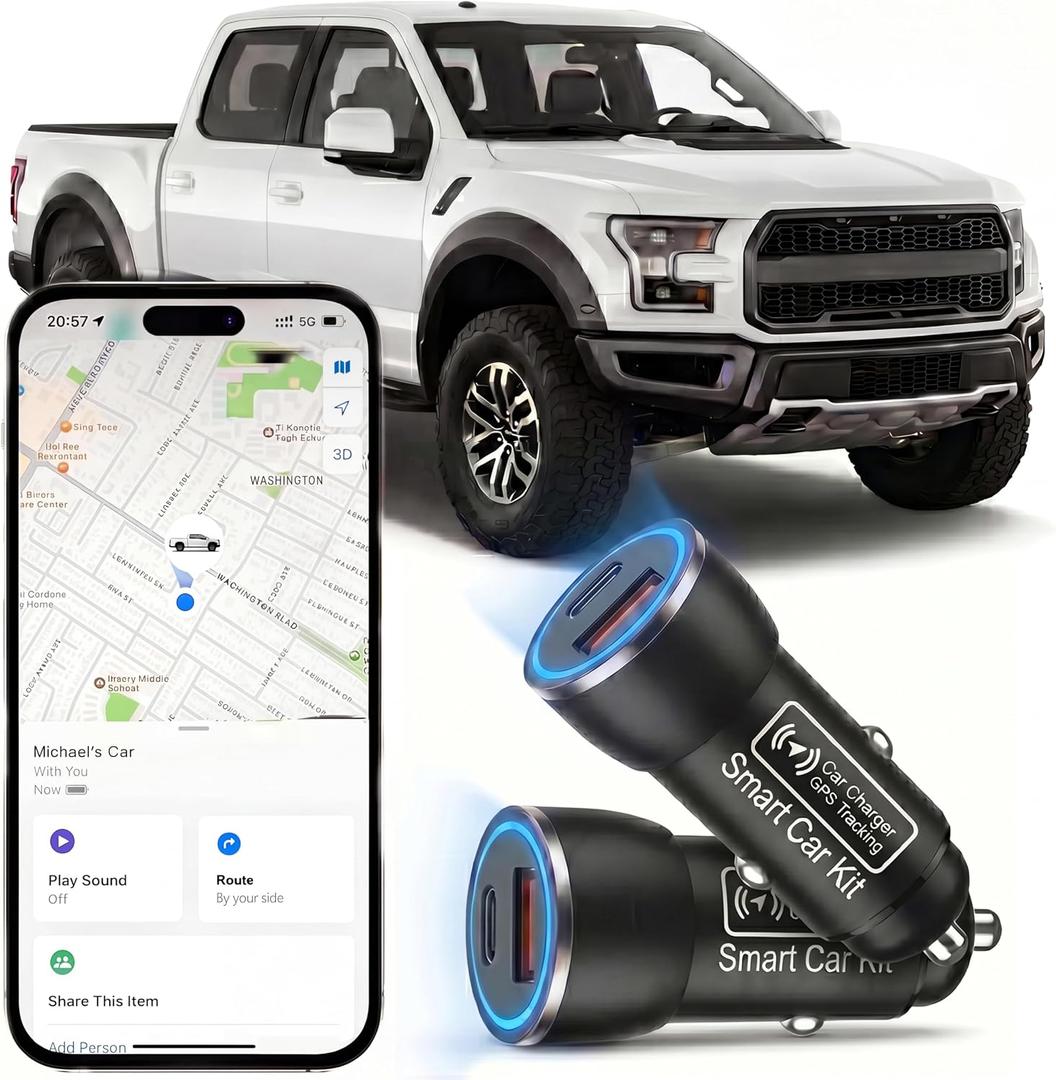 Undetectable GPS Tracker for Vehicles with Charging Port, Car Trackers for Anti-Theft & Parking Location, Real-Time Tracking Devices for Cars, No Monthly Fee/No SIM Card, for Family& FleetsiOS Only