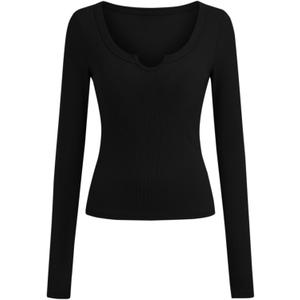 BTFBM Casual Long Sleeve T Shirts for Women Fall 2025 Ribbed Knit Slim Fit Solid Basic Tee Going Out Tops Blouse (Black, S)