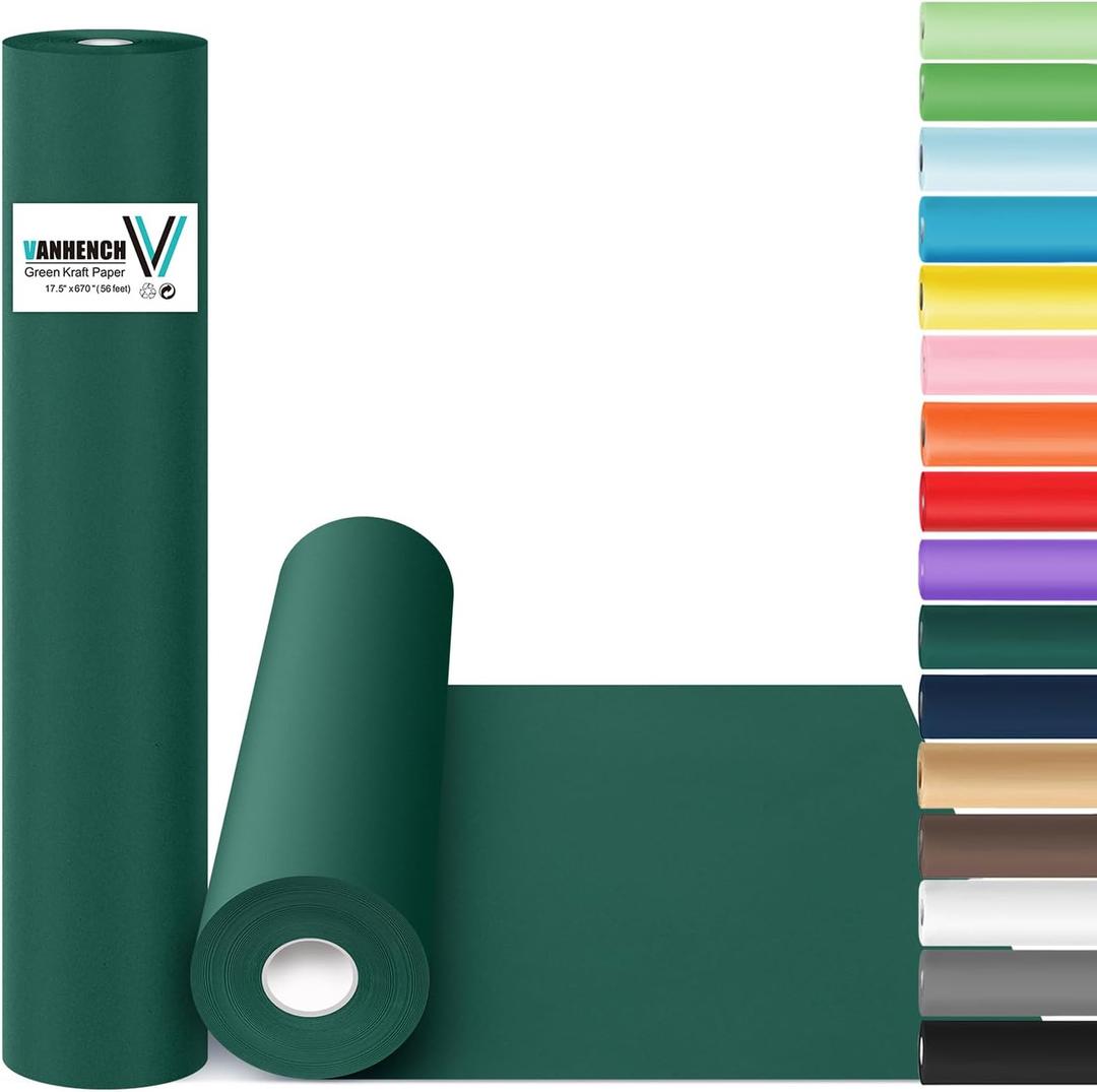Vanhench Green Wrapping Paper Roll 17.5"963" (80 1/4FT), Solid Color Art Green Kraft Craft Paper Roll, Christmas Wrapping Paper, Birthday Bouquet Flower Crafts, Dark Green Bulletin Board Paper