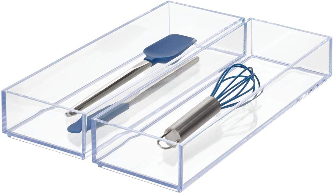 iDesign Clarity Drawer, Kitchen and Bathroom Organization Silverware, Spatulas, Gadgets, Large-Set of 2 (Clear)