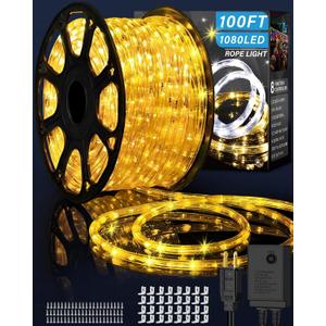 Coroor 100ft 1080 LED Rope Lights Christmas Outdoor Waterproof, Flexible Connectable Tube Lights with 8 Modes, String Lights Decorative Lighting for Garden Patio Tree Bedroom Xmas Decor(Warm White)