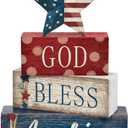 CroBlissful 4 Pcs 4th of July Decorations Patriotic Memorial Day Tabletop Decorations Red White Blue Table Centerpieces Sign for Office Tiered Tray Home Shelf 250th Anniversary(Star Independence Day)