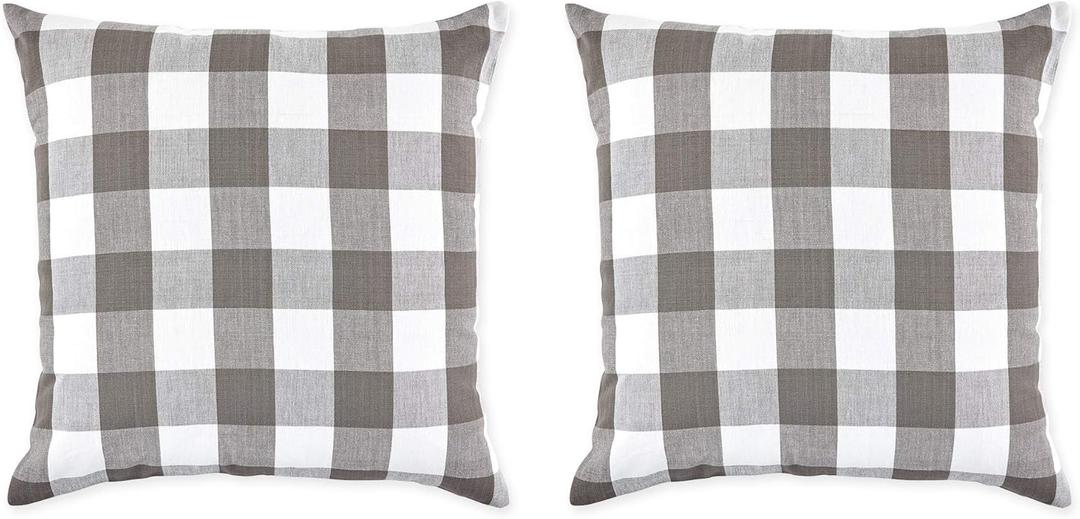 DII 100% Cotton Buffalo Check Pillow Cover Set, Gray, 17"x17", 2 Piece