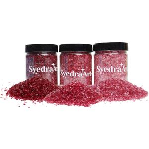Syedra Crushed Glass for Crafts, 1-3mm Set of 3, Small Broken Glass Pieces Glitter for DIY Vase Filler Decoration 1lB (Red)