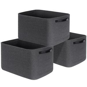 MINTWOOD Design 3-Pack Decorative Woven Storage Baskets for Shelves, Cube Bin Box for Organizing Books, Shoes, Dog Toys, Pantry Closet and Living Room Organizer, Charcoal / Black