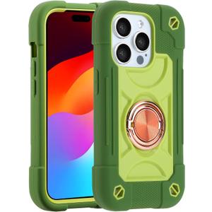 MARKILL Compatible with iPhone 15 Pro Max Case 6.7 Inch with Double Ring Stand, Heavy-Duty Military Grade Shockproof Phone Cover for iPhone 15 Pro Max. Avocado