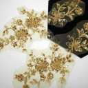 One Pair 3D Beaded Embroidery Sequin Lace Applique Gold Mirror Sew On Flower Fabric Collar Patch Motif Wedding Gown Dress BridalDIY Crafts