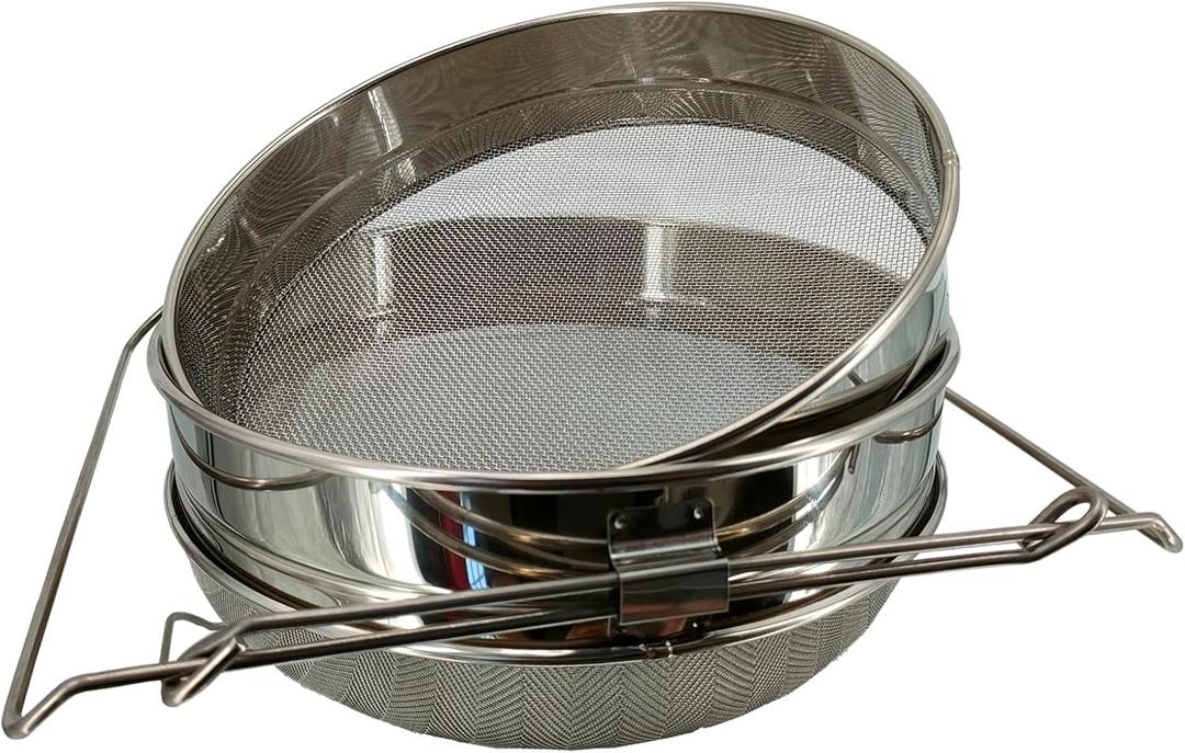 Double Sieve Honey Strainer for 5 Gallon Bucket Stainless Steel Honey Filter with Up to 16.5 inches Extendable Arms Honey Processing Equipment