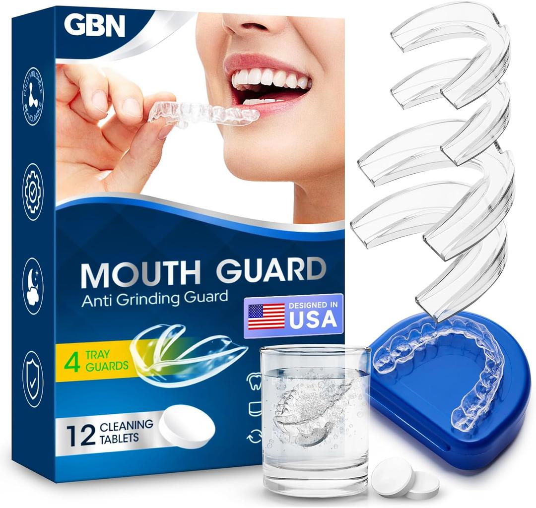 GBN Mouth Guard for Sleeping - Comfort Fit Night Guards for Nighttime Use - Reusable Mouthguard, Nightguards for Adults Includes 2 Sizes & 1 Travel Case