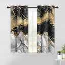 Blackout Curtains Black Grey Gold Marble Window Drapes Fluid Gold Foil Gothic Window Curtains Modern Abstract Art Window Treatments for Youth Living Room Bedroom Kitchen, 21x63 inch, 2 Panels