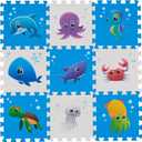 Puzzle Play Mat, Foam Floor Tiles, Childrens Foam Puzzle Mat Baby Floor Play Mat 3434 Inches Sea World 9 Pieces, Edge Tooth A