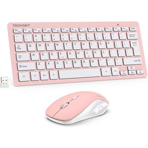 TECKNET Wireless Keyboard and Mouse Combo, Mini Cordless Computer Keyboard and Mouse Set 2.4GHz, Silent Adjustable 1600 DPI, Quiet Click, Lag-Free for Computer, Laptop, PC, Windows, Mac, Chrome OS (LIGHT PINK)