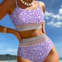 Herseas Women's High Waisted Bikini Sets 2 Piece Tummy Control Swimsuits Full Coverage Bathing Suit Summer Beach Swim Wear (Purple, S)