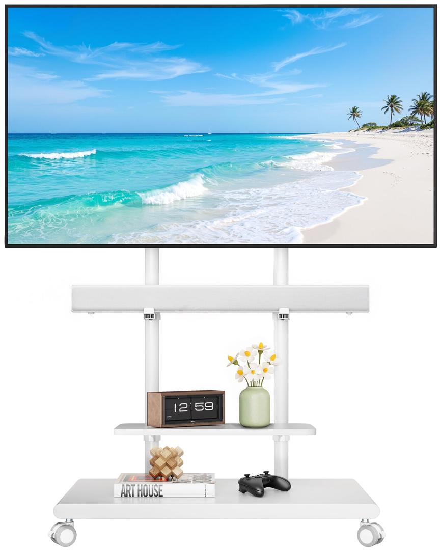ECOTINY Rolling TV Stand with Soundbar Mount for 50-90inch TVs up to 154lbs