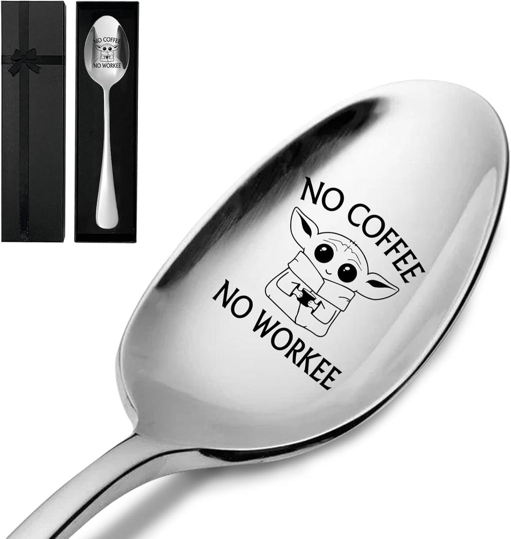 No Coffee No Workee,Funny Engraved Stainless Spoon,Coffee Spoon,Coffee Lover Gifts for Men Women,Best Friend Spoon Gift(With Gift Box)