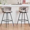 30inch Bar Stools Set of 2,360 Swivel Counter Height Bar Stools, Suede Fabric Modern Stool Chairs with Woven Back and Footrest for Kitchen Island, Cafe, Pub, Bar Counter,Light Grey