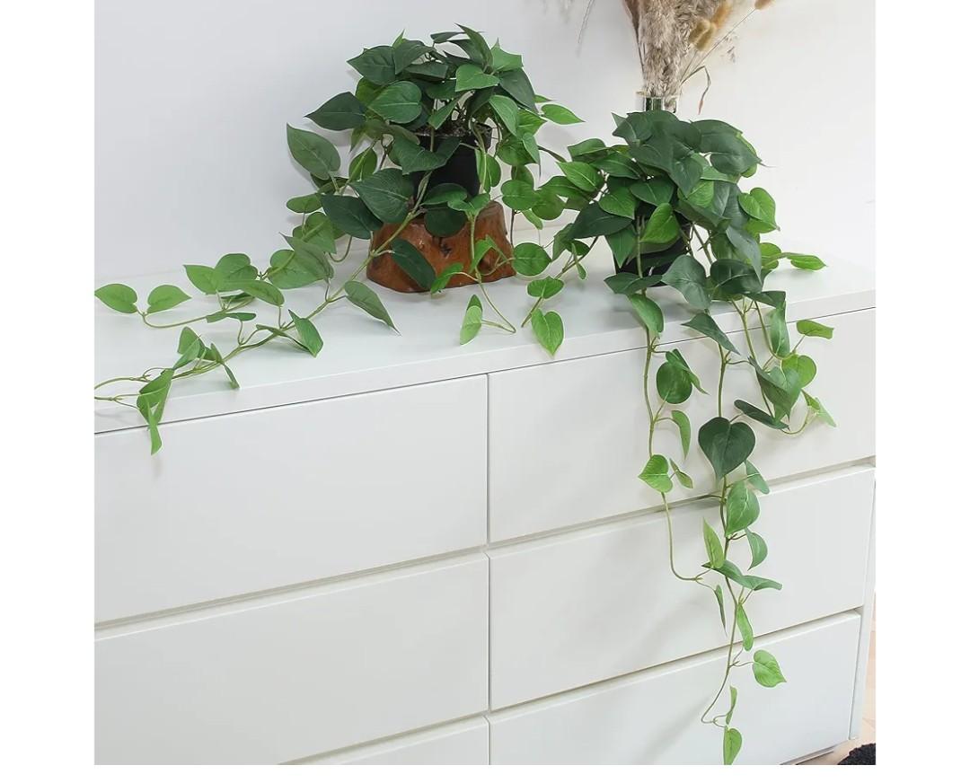 alyptus Fake Pothos Hanging Plants – 33" Set of 2 Faux Ivy Vines with Pots Realistic Silk Devil’s Ivy for Indoor Décor Low Maintenance Artificial House Plants for Home Bathroom or Office - Green