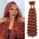 Ginger Braiding Hair Deep Wave Water Bulk 18 Inch Color 350 Auburn Curly Hair for Boho Braids 2 Bundles No Weft Wet and Wavy Braiding Hair Extensions