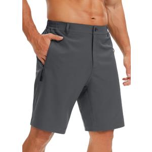 Mens Casual Shorts 9" Lightweight Golf Shorts with 3 Zipper Pockets Quick Dry Stretch Comfy Work Shorts Hiking (Black, M)