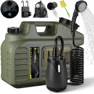 Portable Camping Shower with Water Jug, 8000mAh Rechargeable Camp Shower Kit, IPX8 Waterproof Pump, Adjustable Shower Head, Portable Shower for Camping, Pet Bath, Car Wash, Plant Watering, 5 Gallon