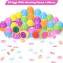 24 Pack Prefilled Easter Eggs With Toys, Stamps with Easter Tattoos Easter Basket Egg Hunt Stuffers, Pre Filled Easter Eggs Fillers Self Inking Stamp for Kids Gifts Party Favors, Goodie Bag Stuffer